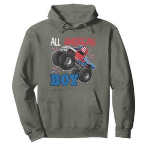 Funny All American Boy 4th Of July Hoodie Monster Trucks American Flag Fireworks TS11 Military Green Print Your Wear