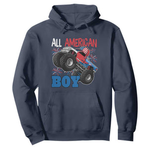 Funny All American Boy 4th Of July Hoodie Monster Trucks American Flag Fireworks TS11 Navy Print Your Wear