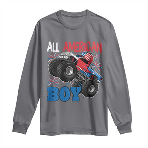 Funny All American Boy 4th Of July Long Sleeve Shirt Monster Trucks American Flag Fireworks TS11 Charcoal Print Your Wear