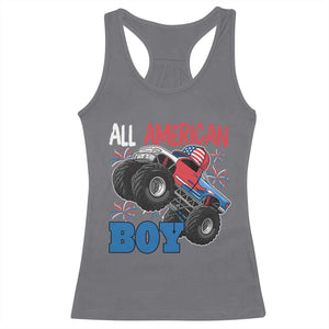 Funny All American Boy 4th Of July Racerback Tank Top Monster Trucks American Flag Fireworks TS11 Charcoal Print Your Wear