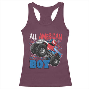 Funny All American Boy 4th Of July Racerback Tank Top Monster Trucks American Flag Fireworks TS11 Maroon Print Your Wear