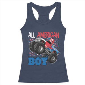 Funny All American Boy 4th Of July Racerback Tank Top Monster Trucks American Flag Fireworks TS11 Navy Print Your Wear