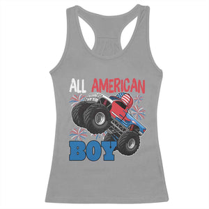 Funny All American Boy 4th Of July Racerback Tank Top Monster Trucks American Flag Fireworks TS11 Sport Gray Print Your Wear