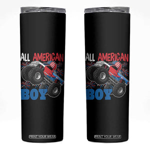 Funny All American Boy 4th Of July Skinny Tumbler Monster Trucks American Flag Fireworks TS11 Black Print Your Wear