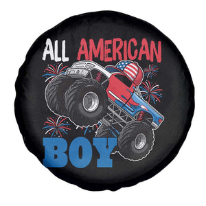 Funny All American Boy 4th Of July Spare Tire Cover Monster Trucks American Flag Fireworks TS11 Print Your Wear