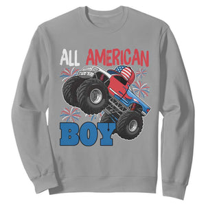 Funny All American Boy 4th Of July Sweatshirt Monster Trucks American Flag Fireworks TS11 Sport Gray Print Your Wear
