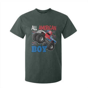 Funny All American Boy 4th Of July T Shirt For Kid Monster Trucks American Flag Fireworks TS11 Dark Forest Green Print Your Wear