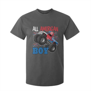 Funny All American Boy 4th Of July T Shirt For Kid Monster Trucks American Flag Fireworks TS11 Dark Heather Print Your Wear