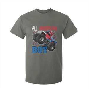 Funny All American Boy 4th Of July T Shirt For Kid Monster Trucks American Flag Fireworks TS11 Military Green Print Your Wear