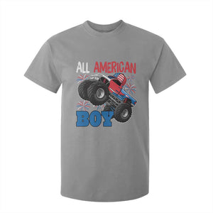 Funny All American Boy 4th Of July T Shirt For Kid Monster Trucks American Flag Fireworks TS11 Sport Gray Print Your Wear