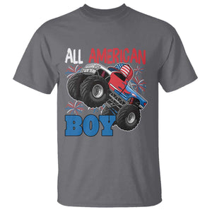 Funny All American Boy 4th Of July T Shirt Monster Trucks American Flag Fireworks TS11 Charcoal Print Your Wear