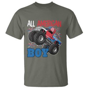 Funny All American Boy 4th Of July T Shirt Monster Trucks American Flag Fireworks TS11 Military Green Print Your Wear