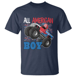 Funny All American Boy 4th Of July T Shirt Monster Trucks American Flag Fireworks TS11 Navy Print Your Wear