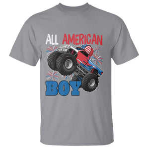 Funny All American Boy 4th Of July T Shirt Monster Trucks American Flag Fireworks TS11 Sport Gray Print Your Wear