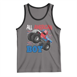 Funny All American Boy 4th Of July Tank Top Monster Trucks American Flag Fireworks TS11 Deep Heather Black Print Your Wear