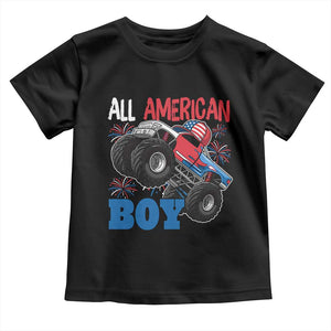 Funny All American Boy 4th Of July Toddler T Shirt Monster Trucks American Flag Fireworks TS11 Black Print Your Wear