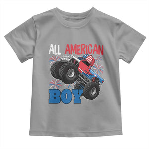 Funny All American Boy 4th Of July Toddler T Shirt Monster Trucks American Flag Fireworks TS11 Sport Gray Print Your Wear