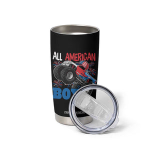Funny All American Boy 4th Of July Tumbler Cup Monster Trucks American Flag Fireworks TS11 Print Your Wear