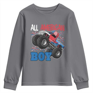 Funny All American Boy 4th Of July Youth Sweatshirt Monster Trucks American Flag Fireworks TS11 Charcoal Print Your Wear