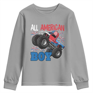 Funny All American Boy 4th Of July Youth Sweatshirt Monster Trucks American Flag Fireworks TS11 Sport Gray Print Your Wear