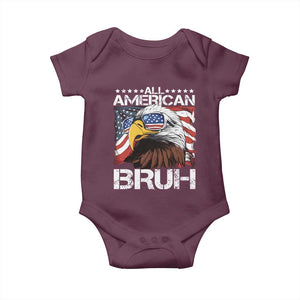 Funny All American Bruh Bald Eagle Baby Onesie American Flag 4th Of July Patriotic TS11 Maroon Print Your Wear