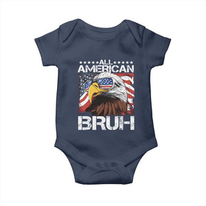 Funny All American Bruh Bald Eagle Baby Onesie American Flag 4th Of July Patriotic TS11 Navy Print Your Wear