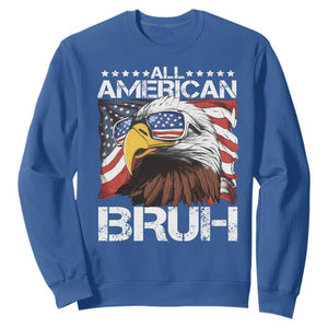 Funny All American Bruh Bald Eagle Sweatshirt American Flag 4th Of July Patriotic TS11 Royal Blue Print Your Wear