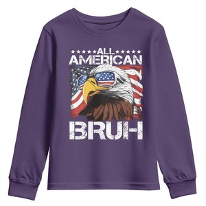 Funny All American Bruh Bald Eagle Youth Sweatshirt American Flag 4th Of July Patriotic TS11 Purple Print Your Wear