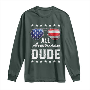 Funny All American Dude 4th Of July Long Sleeve Shirt Family Matching Sunglasses TS11 Dark Forest Green Print Your Wear