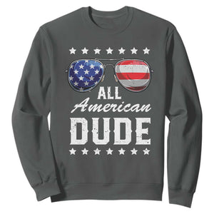 Funny All American Dude 4th Of July Sweatshirt Family Matching Sunglasses TS11 Dark Heather Print Your Wear