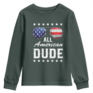 Funny All American Dude 4th Of July Youth Sweatshirt Family Matching Sunglasses TS11 Dark Forest Green Print Your Wear