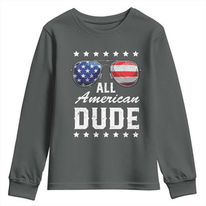 Funny All American Dude 4th Of July Youth Sweatshirt Family Matching Sunglasses TS11 Dark Heather Print Your Wear