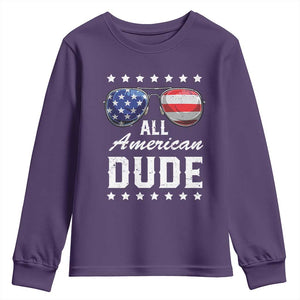 Funny All American Dude 4th Of July Youth Sweatshirt Family Matching Sunglasses TS11 Purple Print Your Wear