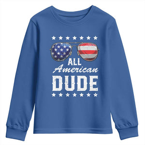 Funny All American Dude 4th Of July Youth Sweatshirt Family Matching Sunglasses TS11 Royal Blue Print Your Wear