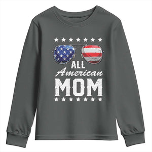 Funny All American Mom 4th Of July Youth Sweatshirt Family Matching Sunglasses TS11 Dark Heather Print Your Wear