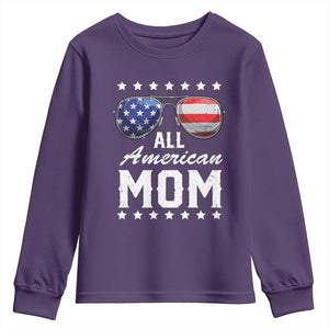 Funny All American Mom 4th Of July Youth Sweatshirt Family Matching Sunglasses TS11 Purple Print Your Wear
