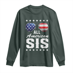 Funny All American Sis 4th Of July Long Sleeve Shirt Family Matching Sunglasses TS11 Dark Forest Green Print Your Wear
