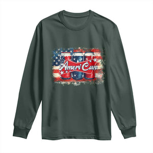 Funny AmeriCan Beer 4th of July Drinking Long Sleeve Shirt American Flag USA Beer Can TS11 Dark Forest Green Print Your Wear