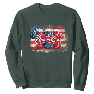 Funny AmeriCan Beer 4th of July Drinking Sweatshirt American Flag USA Beer Can TS11 Dark Forest Green Print Your Wear