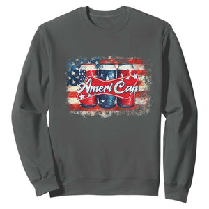 Funny AmeriCan Beer 4th of July Drinking Sweatshirt American Flag USA Beer Can TS11 Dark Heather Print Your Wear