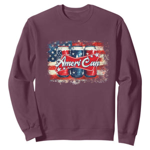 Funny AmeriCan Beer 4th of July Drinking Sweatshirt American Flag USA Beer Can TS11 Maroon Print Your Wear
