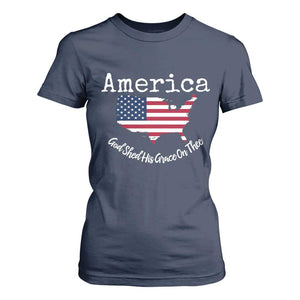Funny America God Shed His Grace On Thee 4th of July T Shirt For Women TS11 Navy Print Your Wear