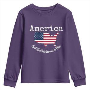 Funny America God Shed His Grace On Thee 4th of July Youth Sweatshirt TS11 Purple Print Your Wear