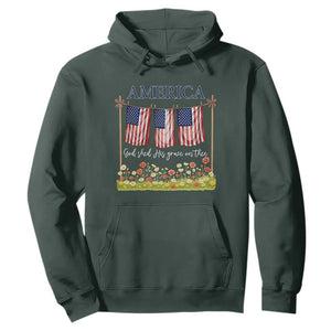 Funny America God Shed His Grace On Thee Hoodie 4th Of July Christian American Flag TS11 Dark Forest Green Print Your Wear