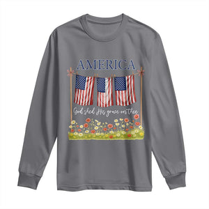 Funny America God Shed His Grace On Thee Long Sleeve Shirt 4th Of July Christian American Flag TS11 Charcoal Print Your Wear