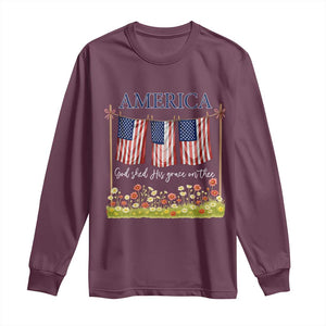 Funny America God Shed His Grace On Thee Long Sleeve Shirt 4th Of July Christian American Flag TS11 Maroon Print Your Wear