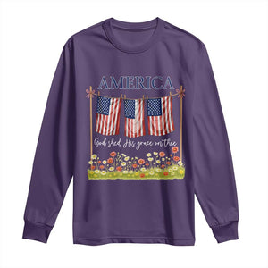 Funny America God Shed His Grace On Thee Long Sleeve Shirt 4th Of July Christian American Flag TS11 Purple Print Your Wear