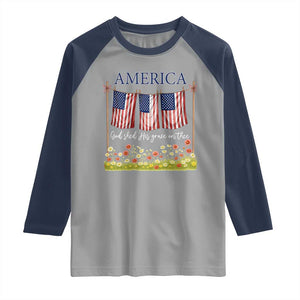 Funny America God Shed His Grace On Thee Raglan Shirt 4th Of July Christian American Flag TS11 Sport Gray Navy Print Your Wear