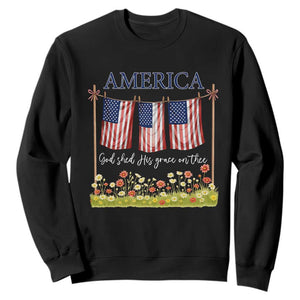 Funny America God Shed His Grace On Thee Sweatshirt 4th Of July Christian American Flag TS11 Black Print Your Wear