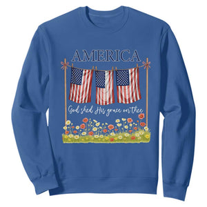 Funny America God Shed His Grace On Thee Sweatshirt 4th Of July Christian American Flag TS11 Royal Blue Print Your Wear